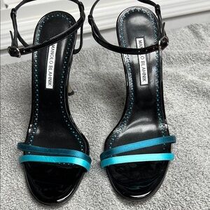 Manolo Blahnik Black and Teal Heels